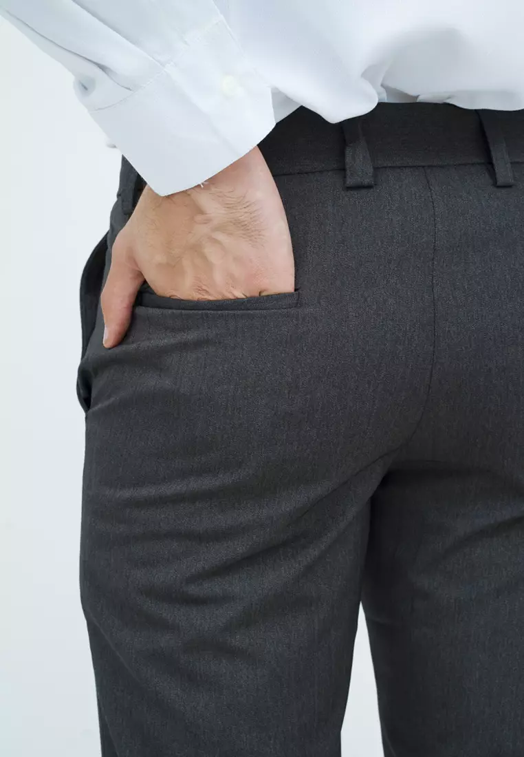 Celana panjang slim fit pria kerja formal garis halus hitam houseofcuff