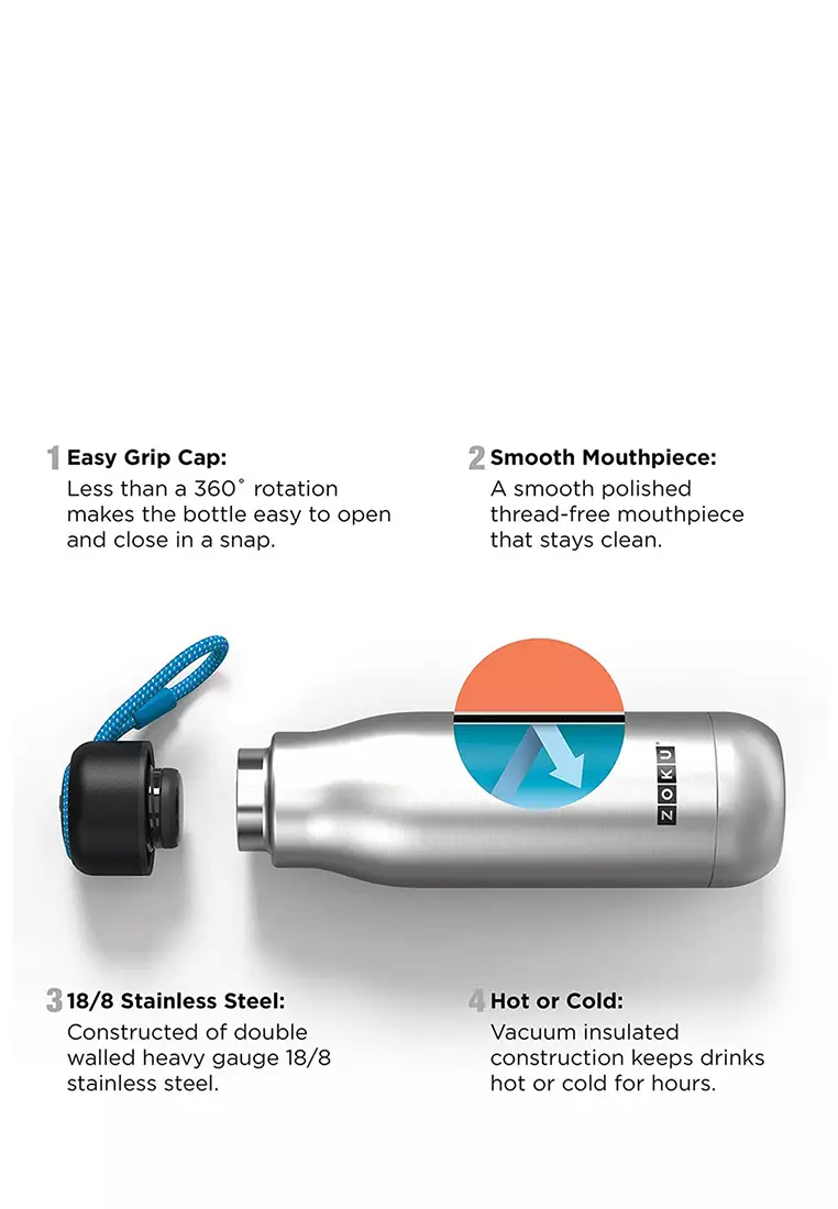 Zoku Black 25oz Stainless Bottle - Botol Minum Termos,  Botol Minum Tahan Panas Dingin