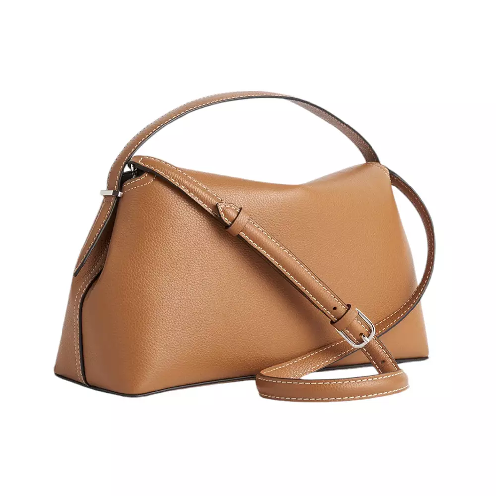 T-Lock Grained Leather Top Handle Bag Tan