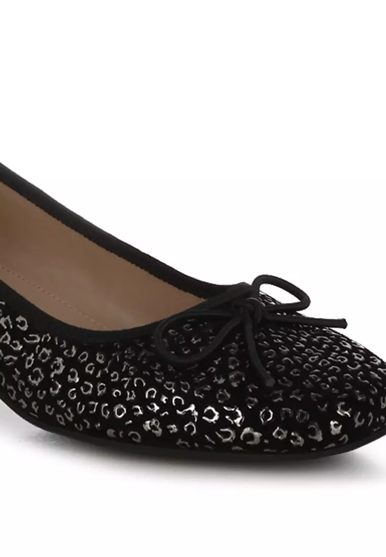 Sepatu Balerina Hak Blok Motif Macan Tutul Warna Hitam