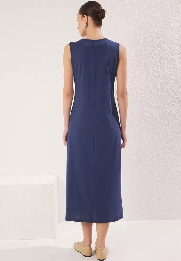 Navy Blue Sleeveless Long Lining Undershirt Dress TCTSS21UK0034