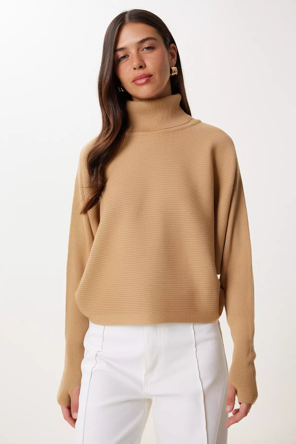 Women's Biscuit Finger Snap Crop Ribbed Knitwear Sweater Mx00238