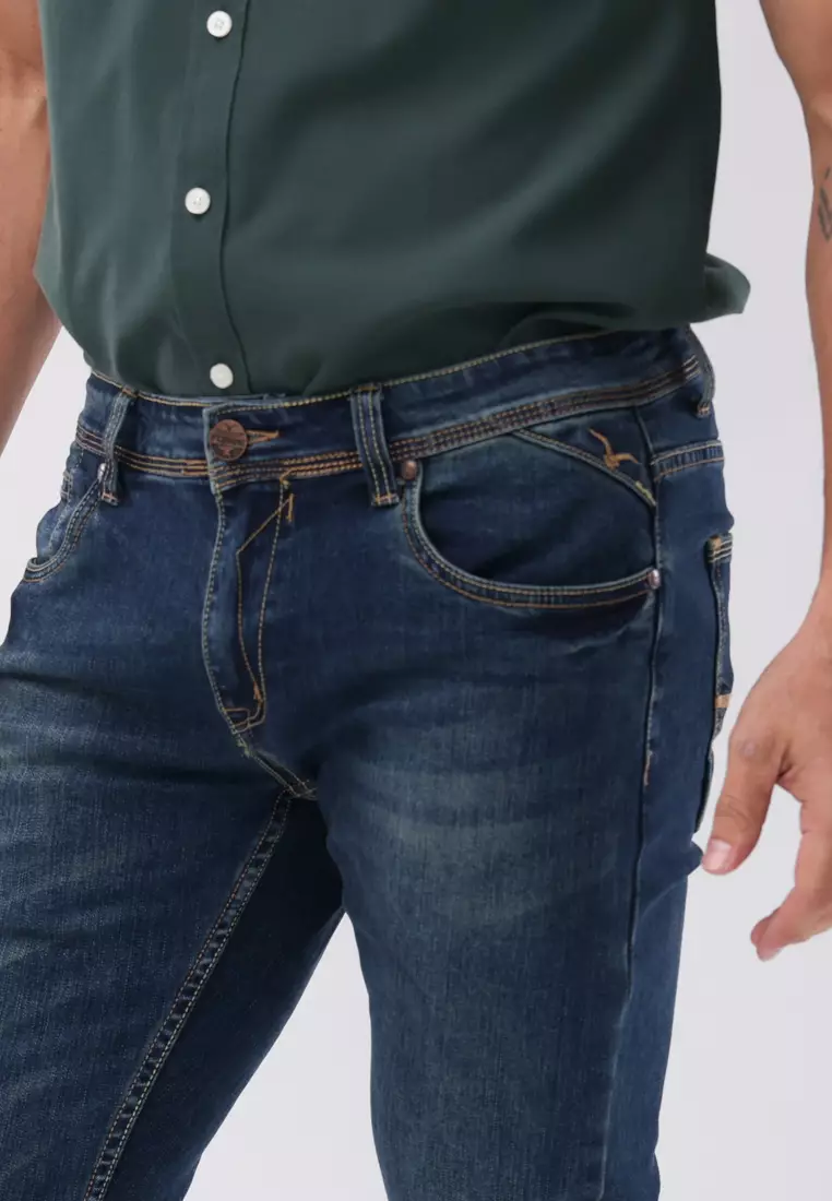 Denim Long Pants Slim Tapered Fit Stretch