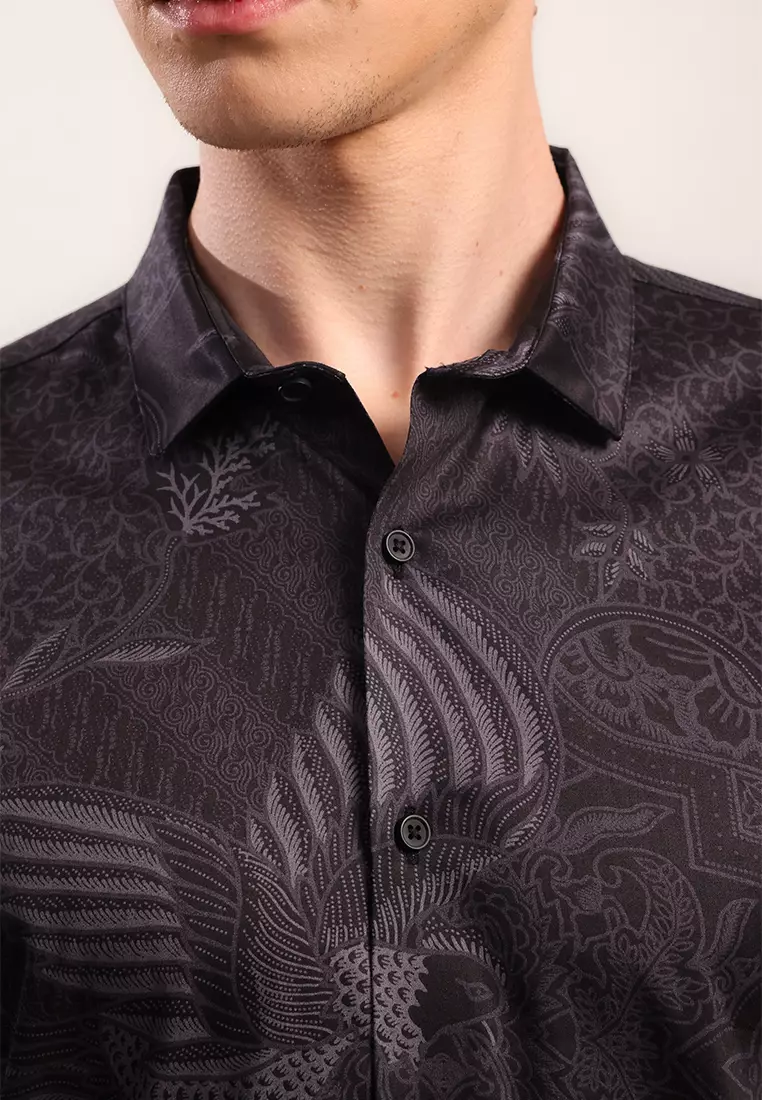 MOC - Kemeja Batik Pria Lengan Panjang Mahendra - Black