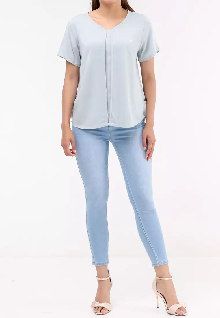 Plain Single Bold Twill Short Sleeve Blouse