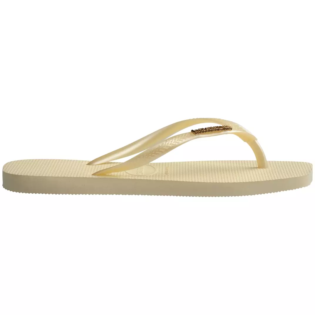 Havaianas Slim Square Logo Metallic Buttercream - Sandal Wanita