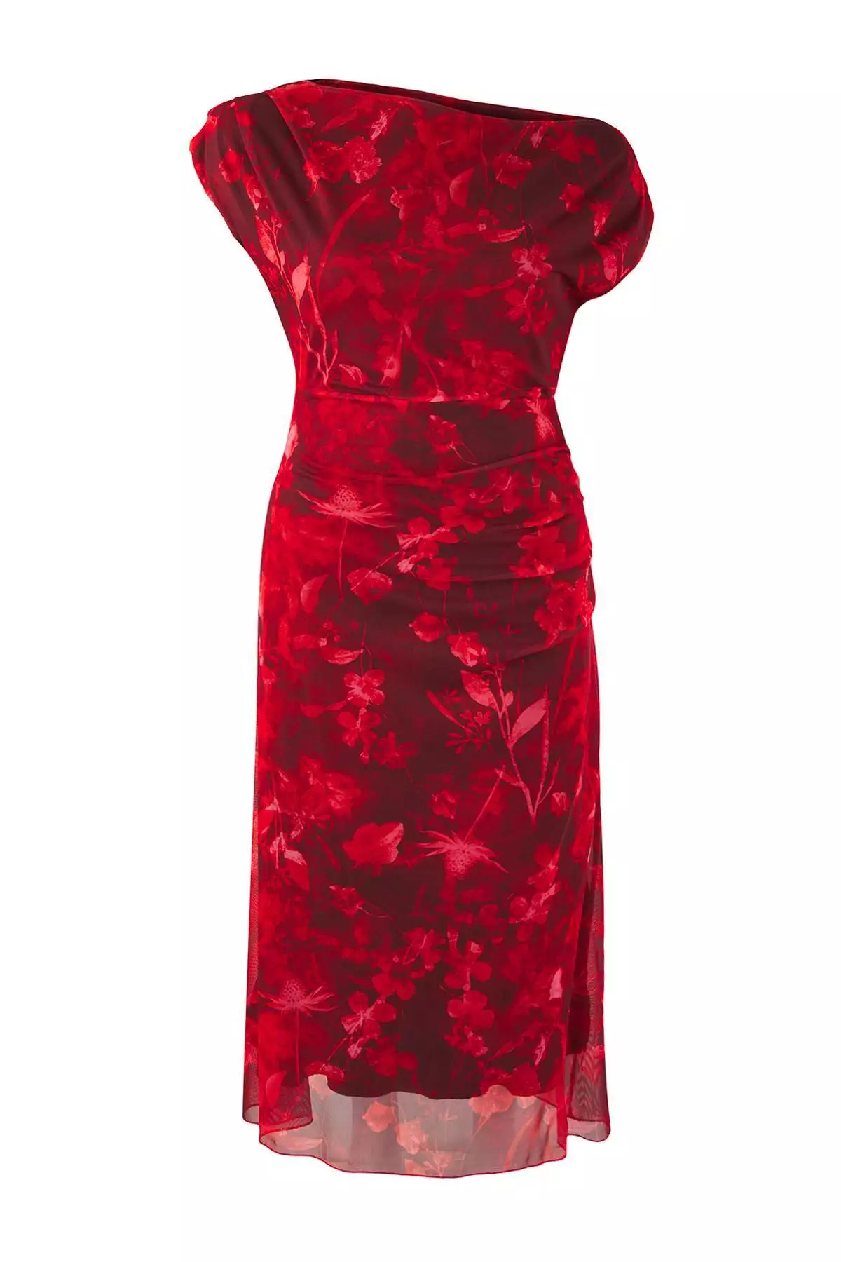 Red-Multicolor Midi Bodycon Tulle Knitted Plus Size Dress Tbbss25Ah00249