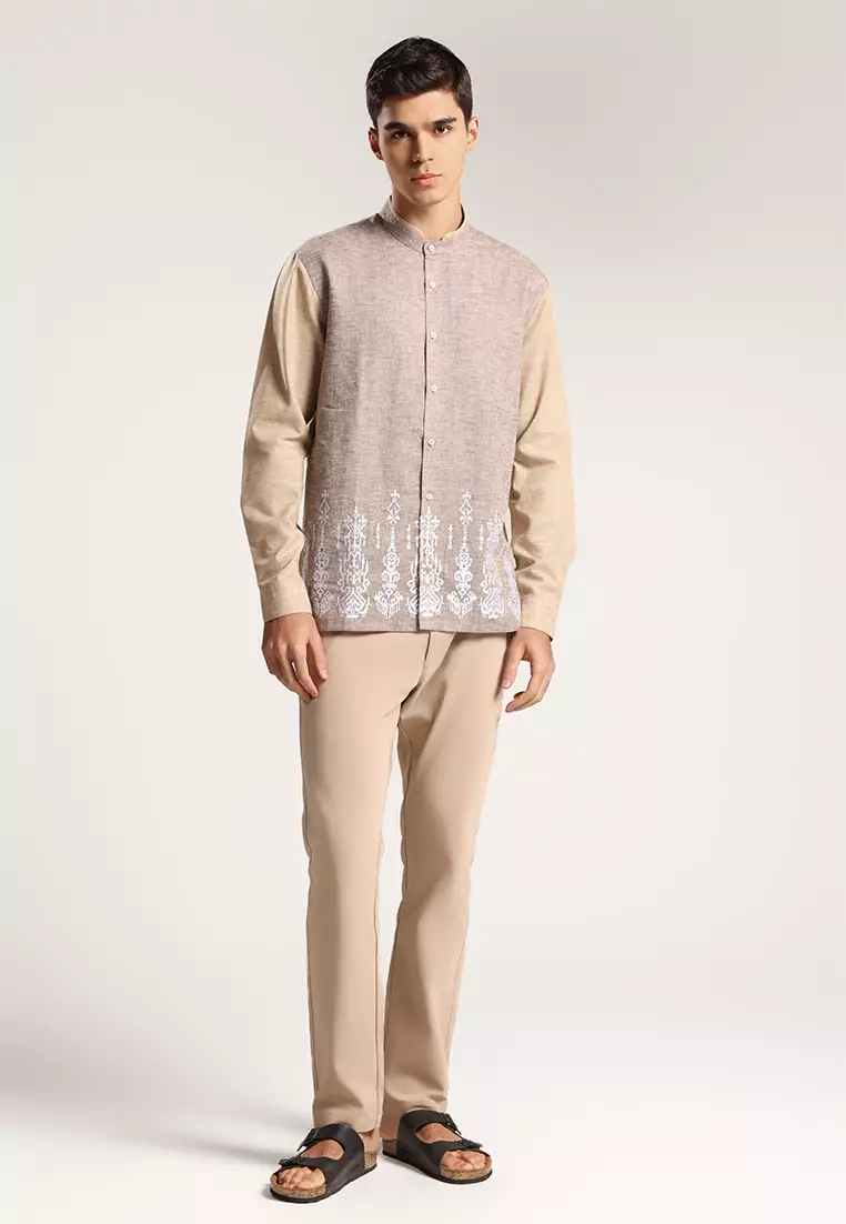 MOC Kemeja Koko Lengan Panjang Pria Anbiya - Brown