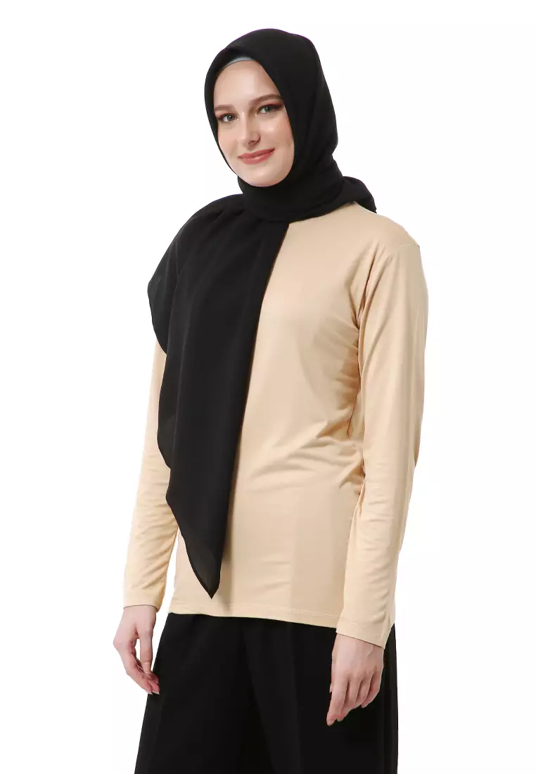 Afshin Jilbab Wanita Segiempat Motif Polos Premium Muslimah - Black