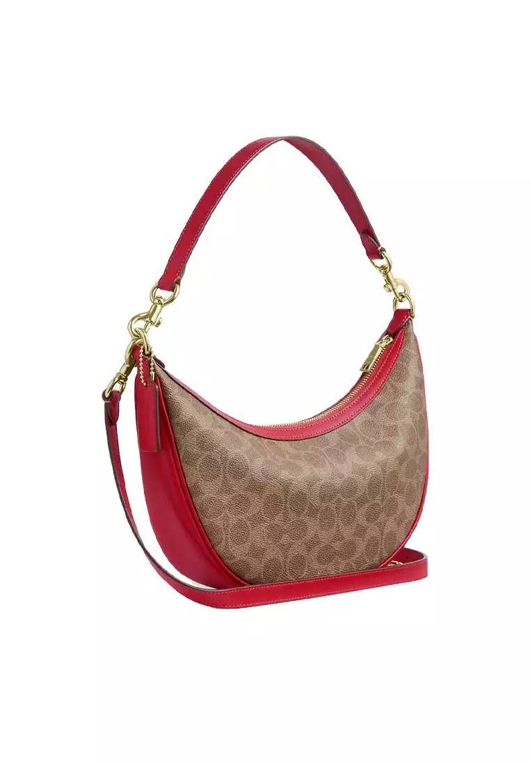 Aria Shoulder Bag In Signature Canvas Tan/Carnation CCL26