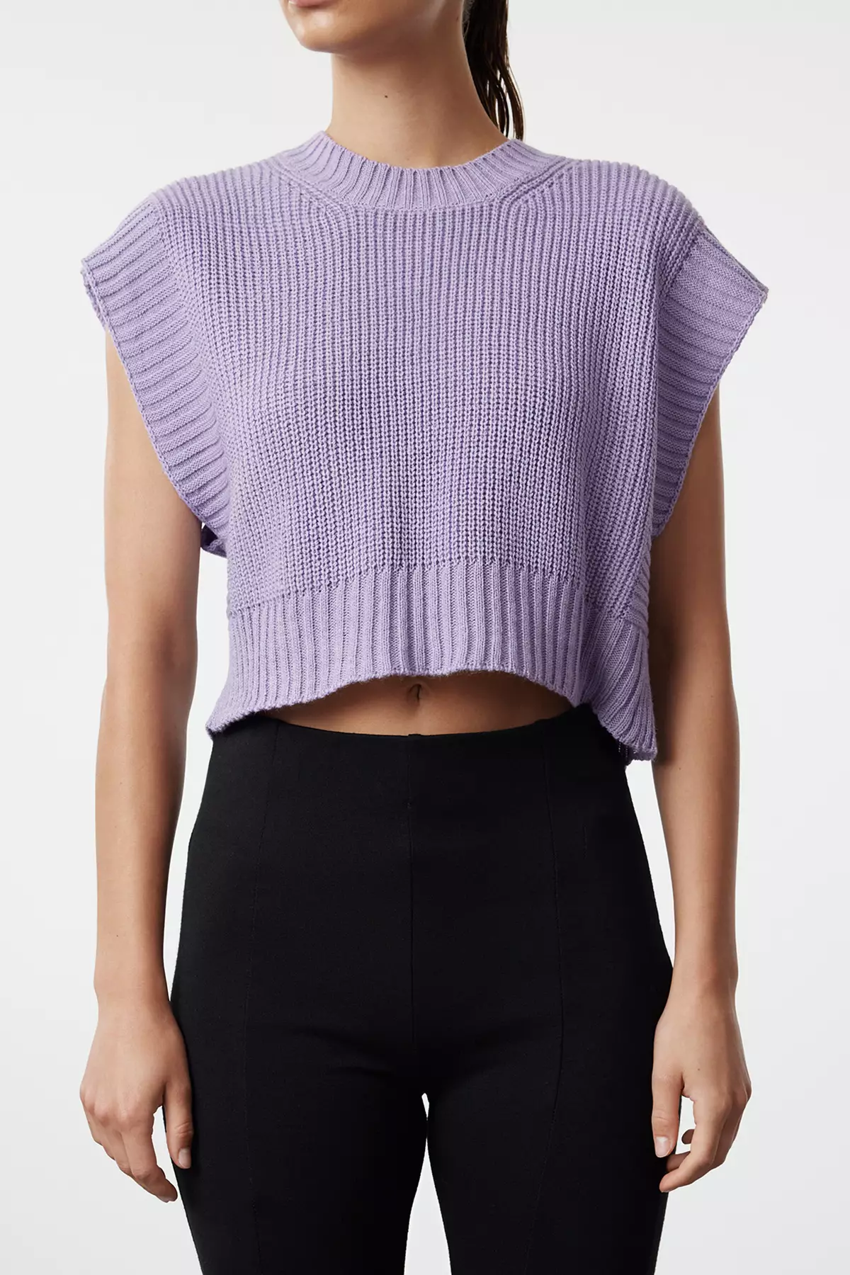 Lilac Crop Crew Neck Knitwear Sweater TWOAW24SV00005