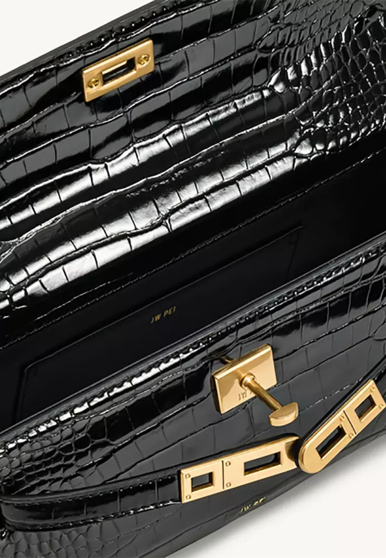 Noor Top Handle Bag - Black Croc
