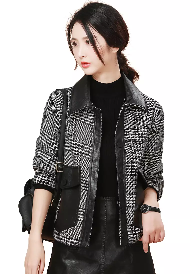 Checkered faux leather on sale jacket