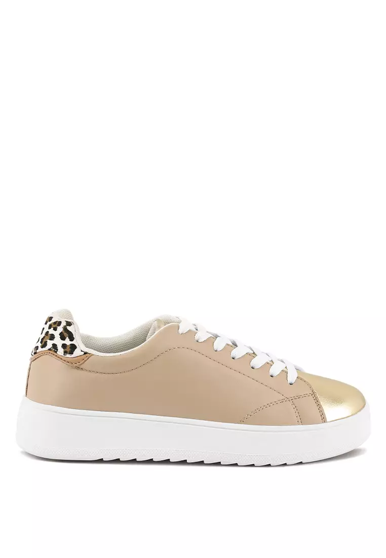 Discount on London Rag  shoes - SKU: Beige & Champagne Gold Metallic Accent Sneakers