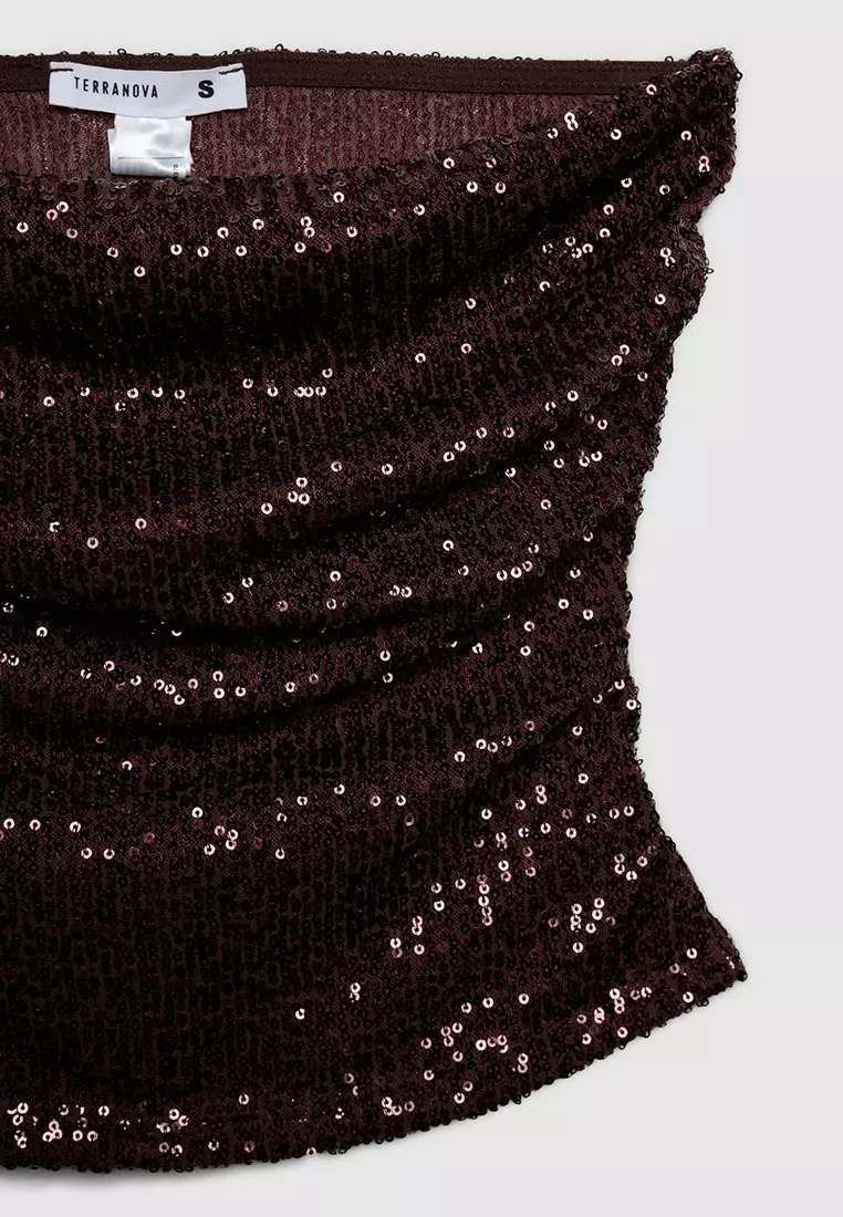 Women's Sequined Cowl-Neck Tube Top