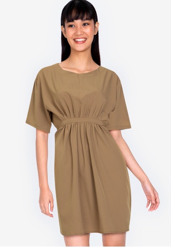 ZALORA BASICS brown Short Sleeve Dress with Drawstring 5C291AA5FB9CE8GS_1