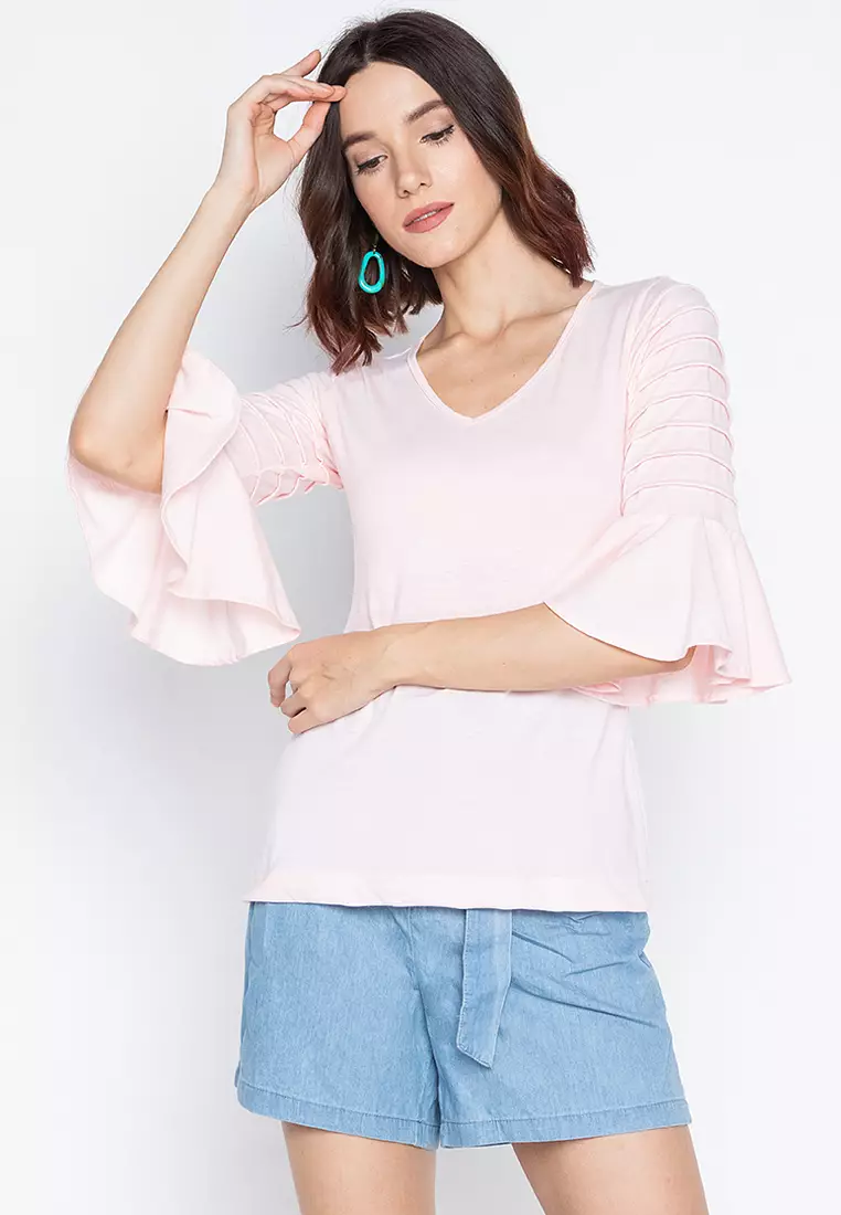 Buy moondaze Paula Overlap Bell Sleeve Blouse 2024 Online