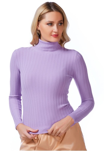 London Rag purple Full Sleeve Rib Knit Turtle Neck Top in Dusty Lavender 7E857AA9241FC0GS_1