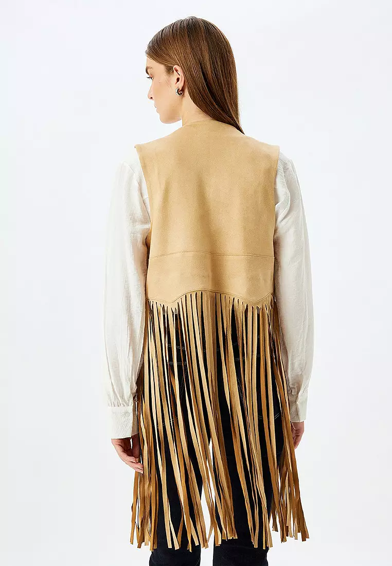 Long Fringe Faux Suede Vest