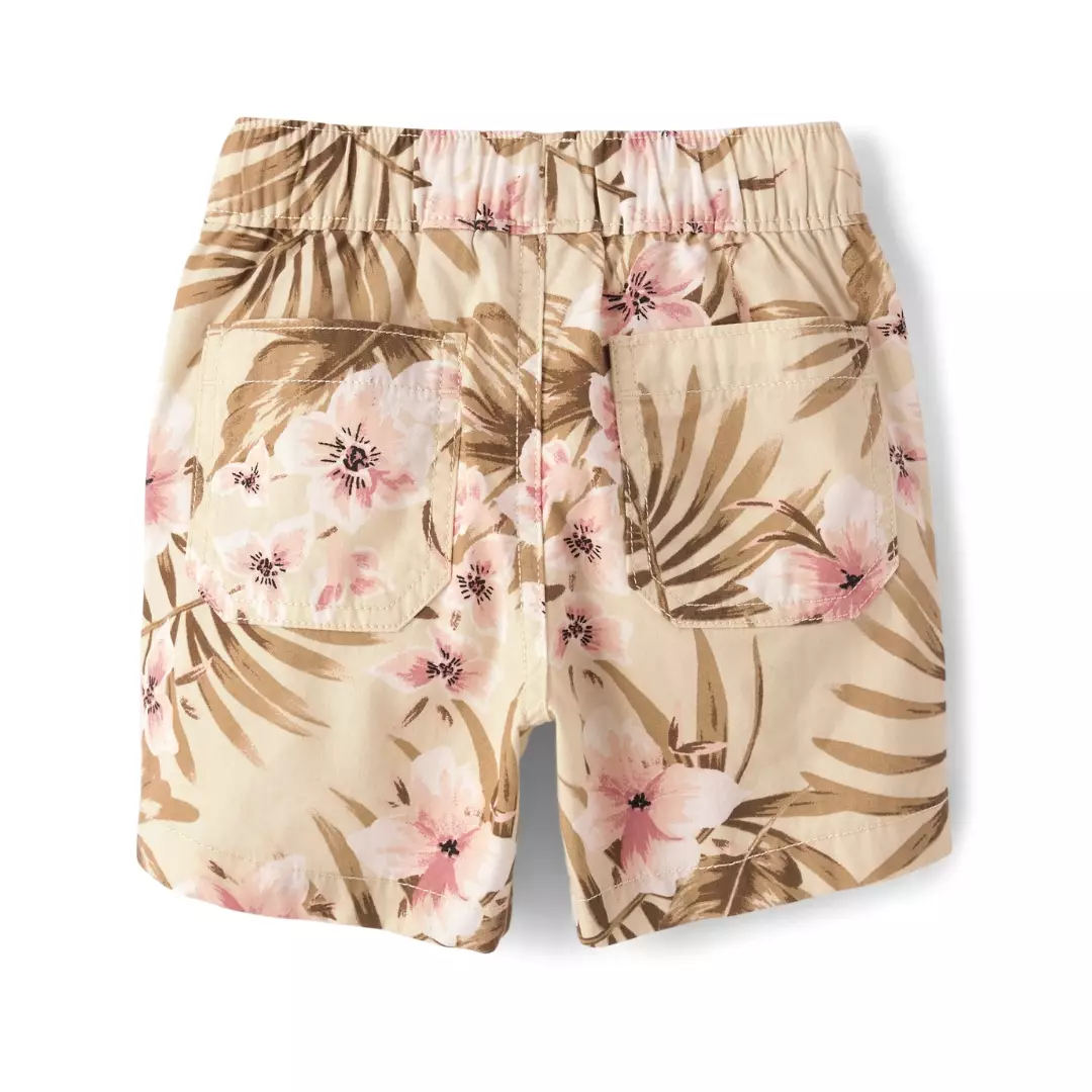 Boys Textured Tropical Pull On Jogger Shorts - Celana Pendek Bayi Laki (Krem)