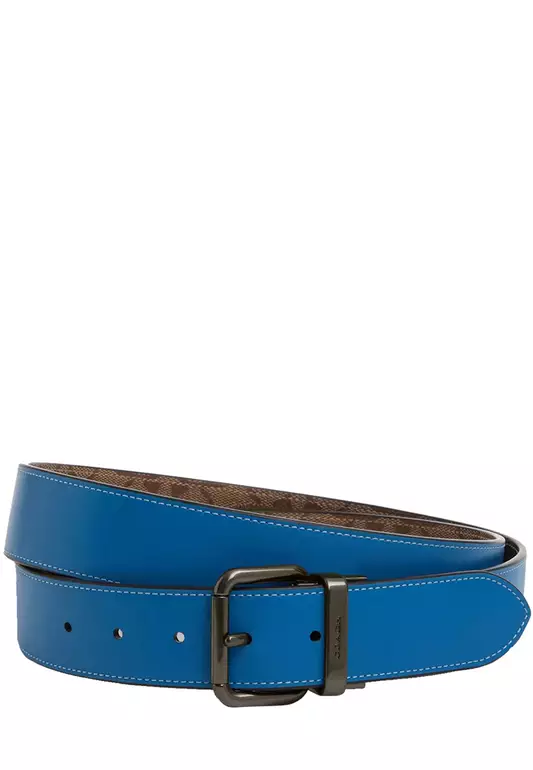 Roller Buckle Cut To Size Reversible Belt, 38 Mm in Khaki/ Bright Blue CQ234