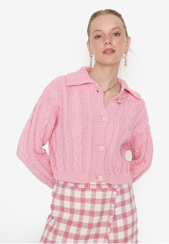 Trendyol pink Polo Collar Knitwear Cardigan A0C8EAA874BB0BGS_1