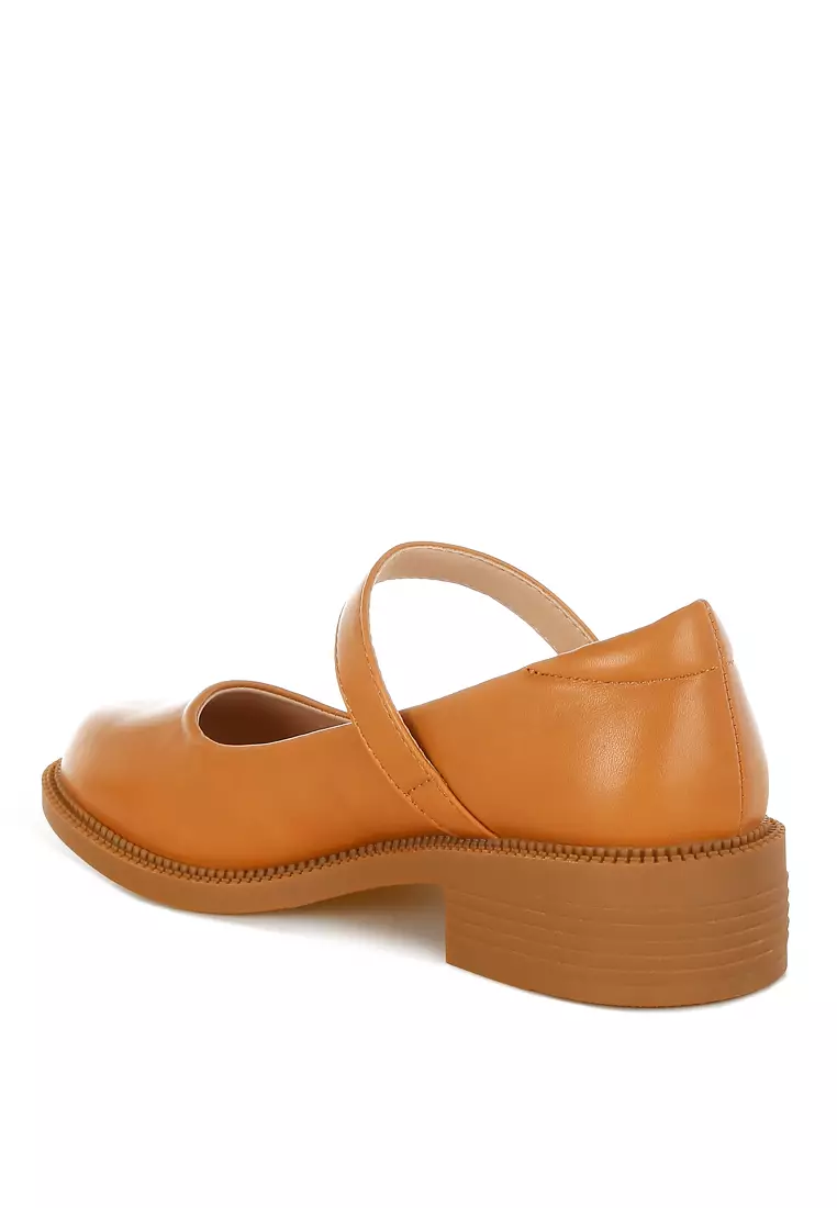 Faux Leather Mary Jane Shoes in Tan