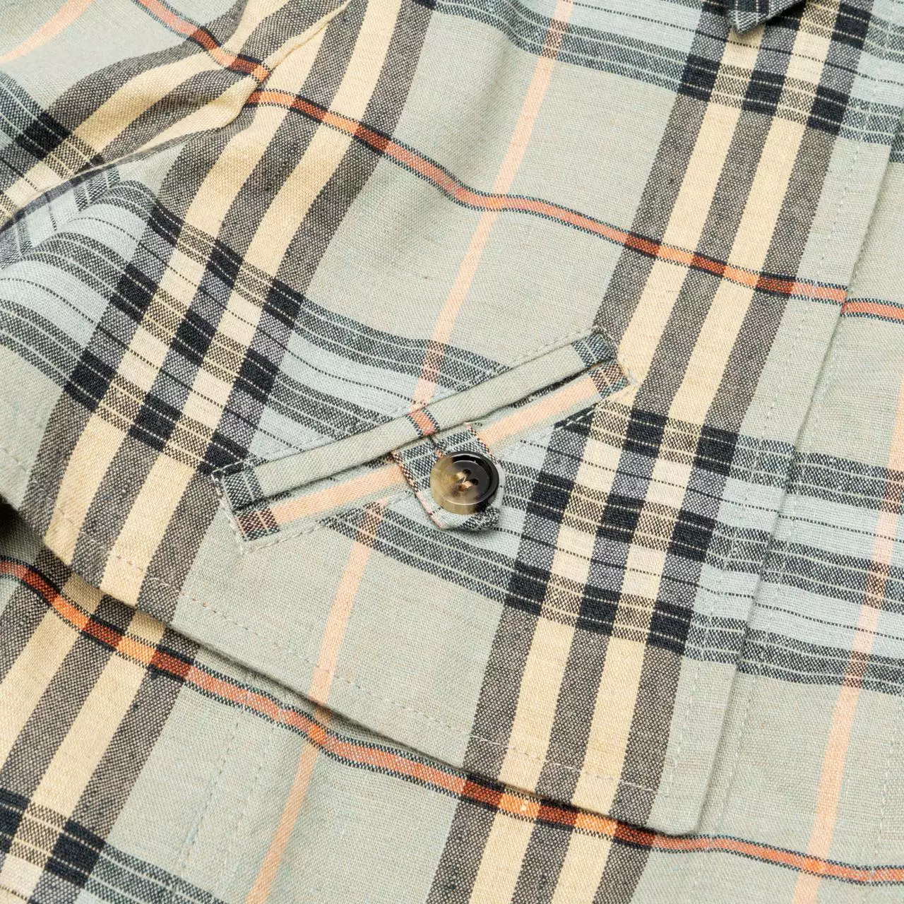 Cropped Check Linen Wool Trench Shirt Pale Slate Blue/Black