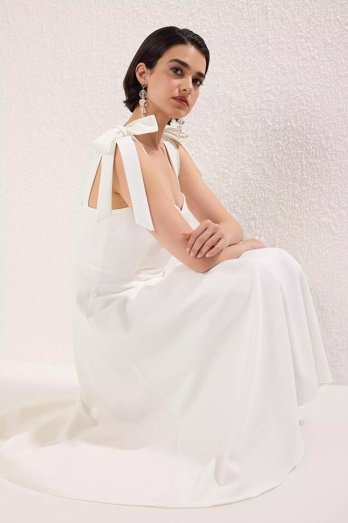 White A-Line Strap Binding Detail Woven Midi Stylish Evening Dress Night Graduation Dress Tprss24El00251