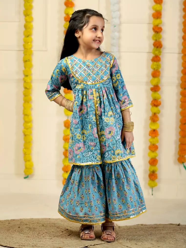 Jaldhara 花卉印花女孩 Anarkali Kurta Sharara 套裝