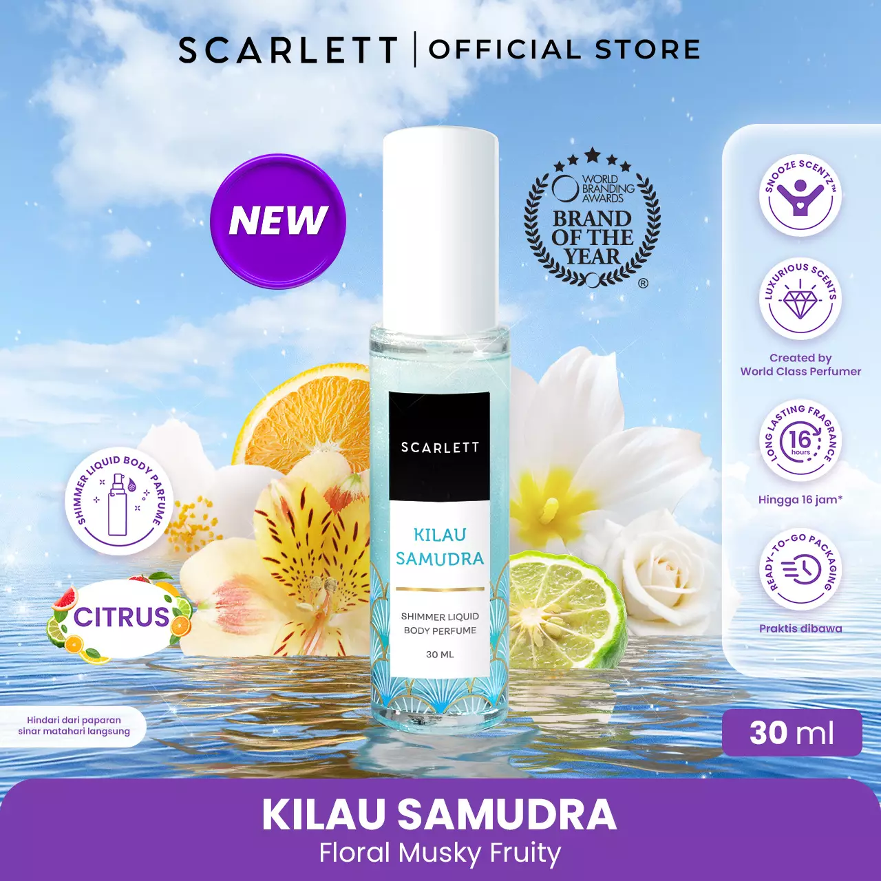 Scarlett Whitening Shimmer Liquid Body Perfume Kilau Samudra 30ml