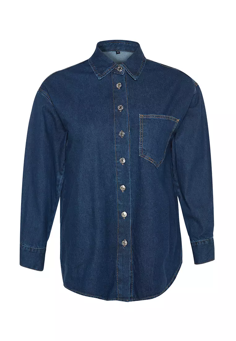 Plus Size Basic Denim Shirt
