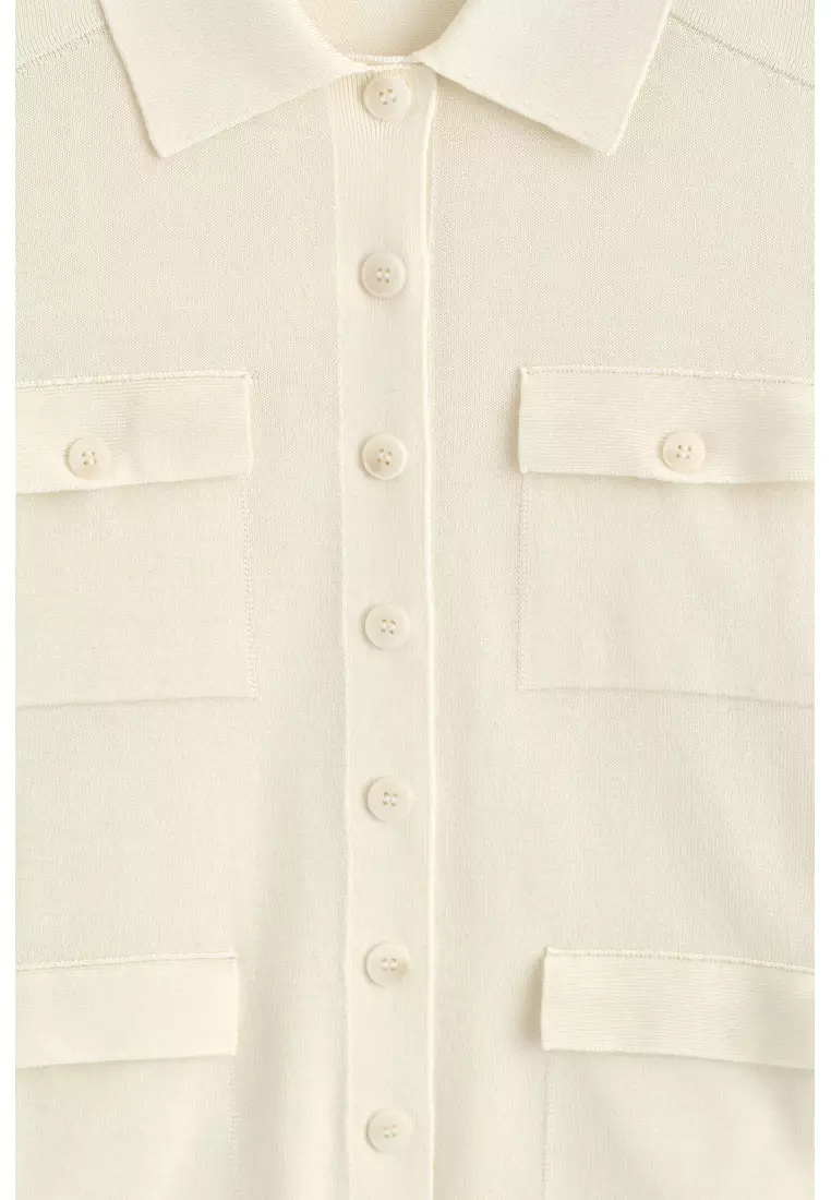 POCKET-DETAIL KNITTED COTTON CARDIGAN