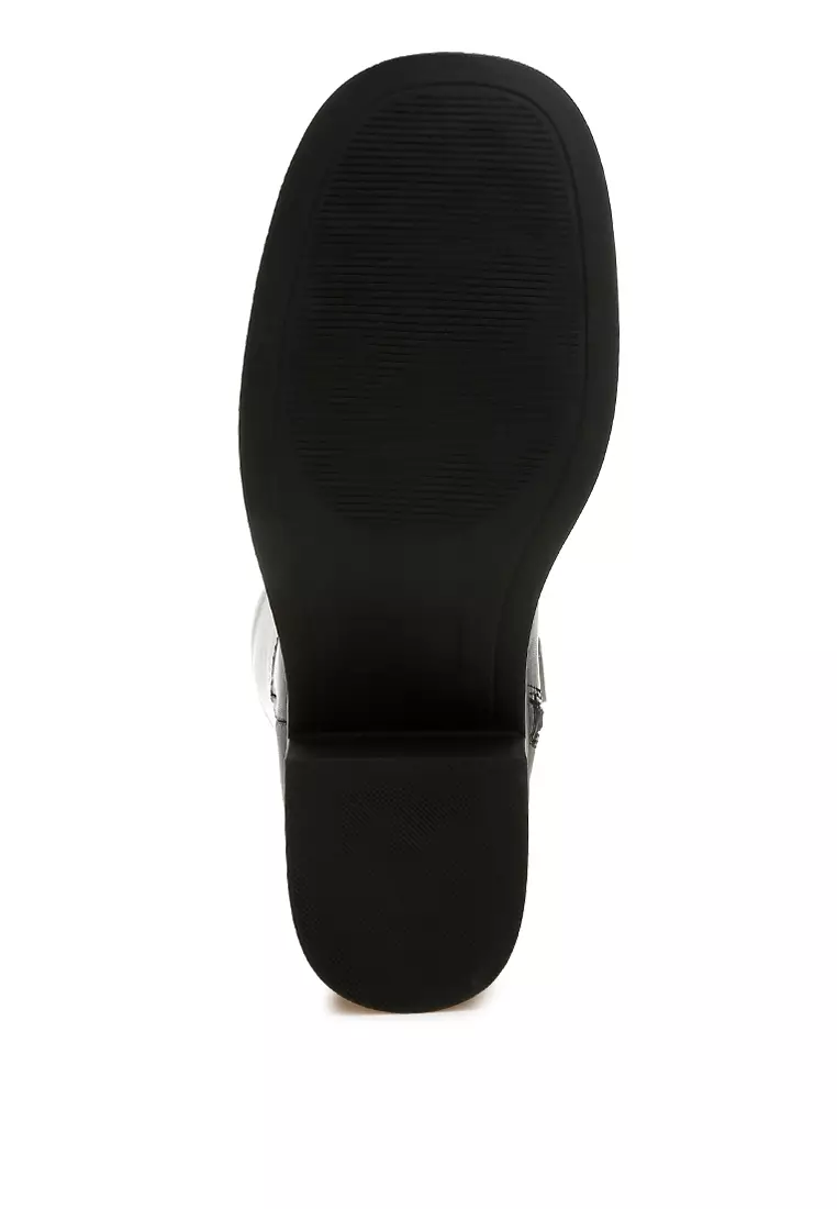 Block Heel Calf Boots in Black
