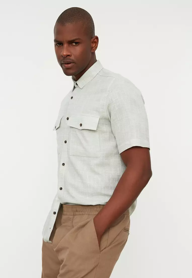 Khaki short sleeve 2025 shirt mens