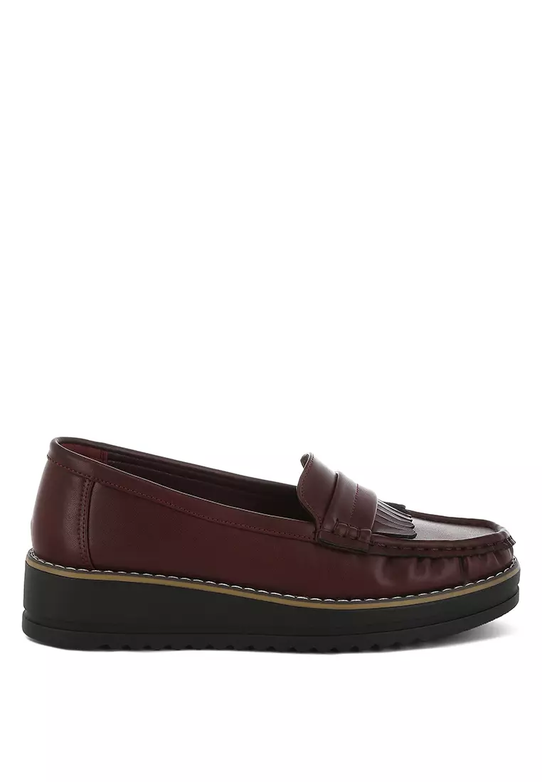 Discount on London Rag  shoes - SKU: Fringed Nubuck Loafers in Burgundy