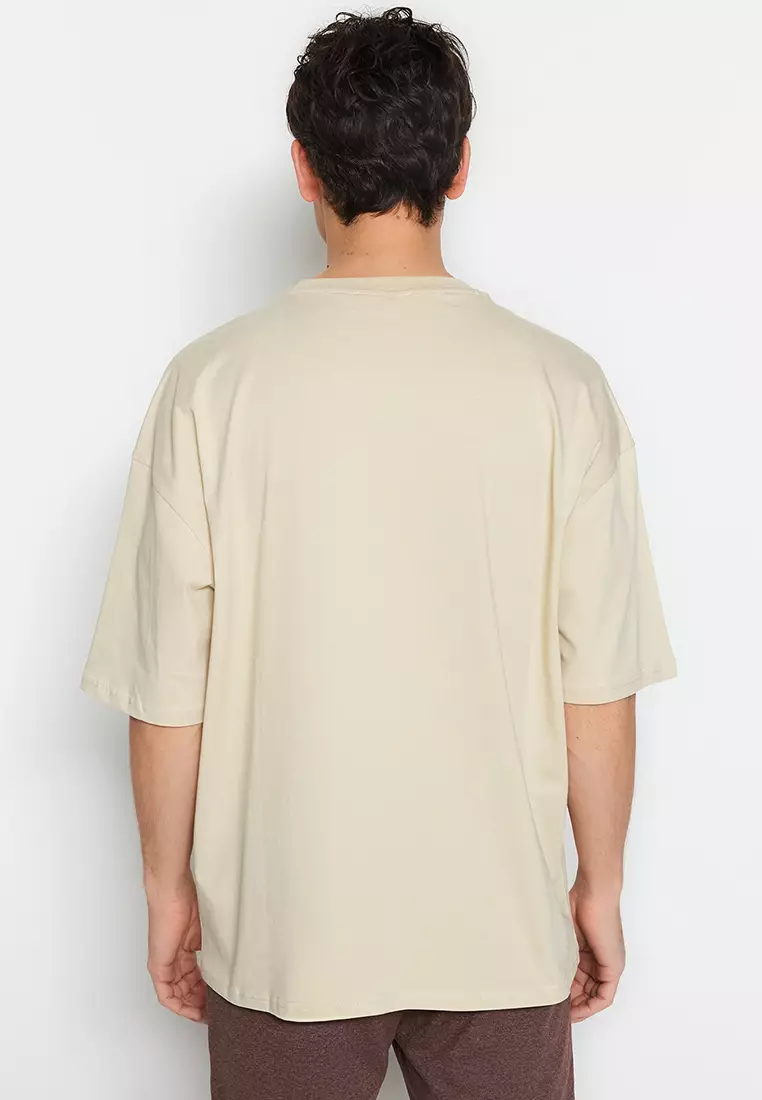 Crew Neck Short Sleeve Dinosaur Embroidered T-Shirt