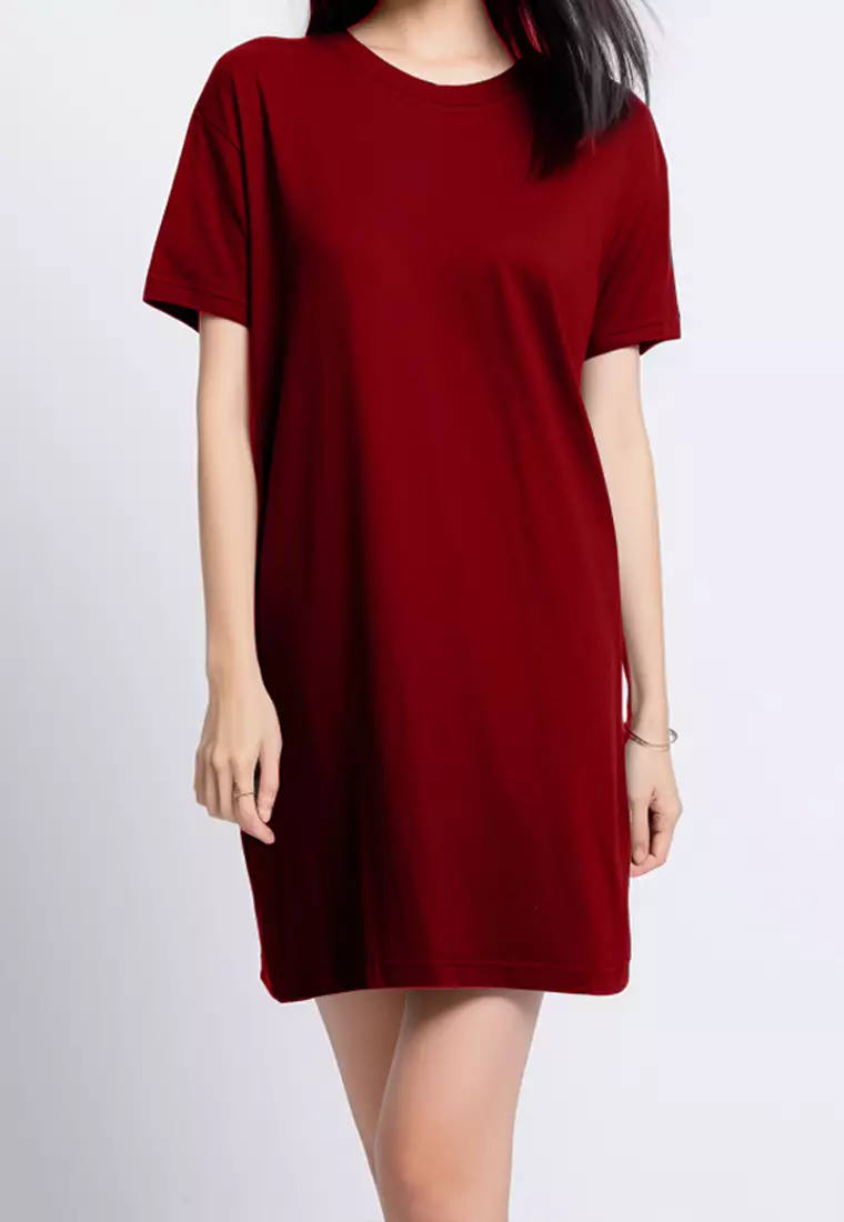 LTF03 long dress kaos t shirt wanita oversize polos maroon