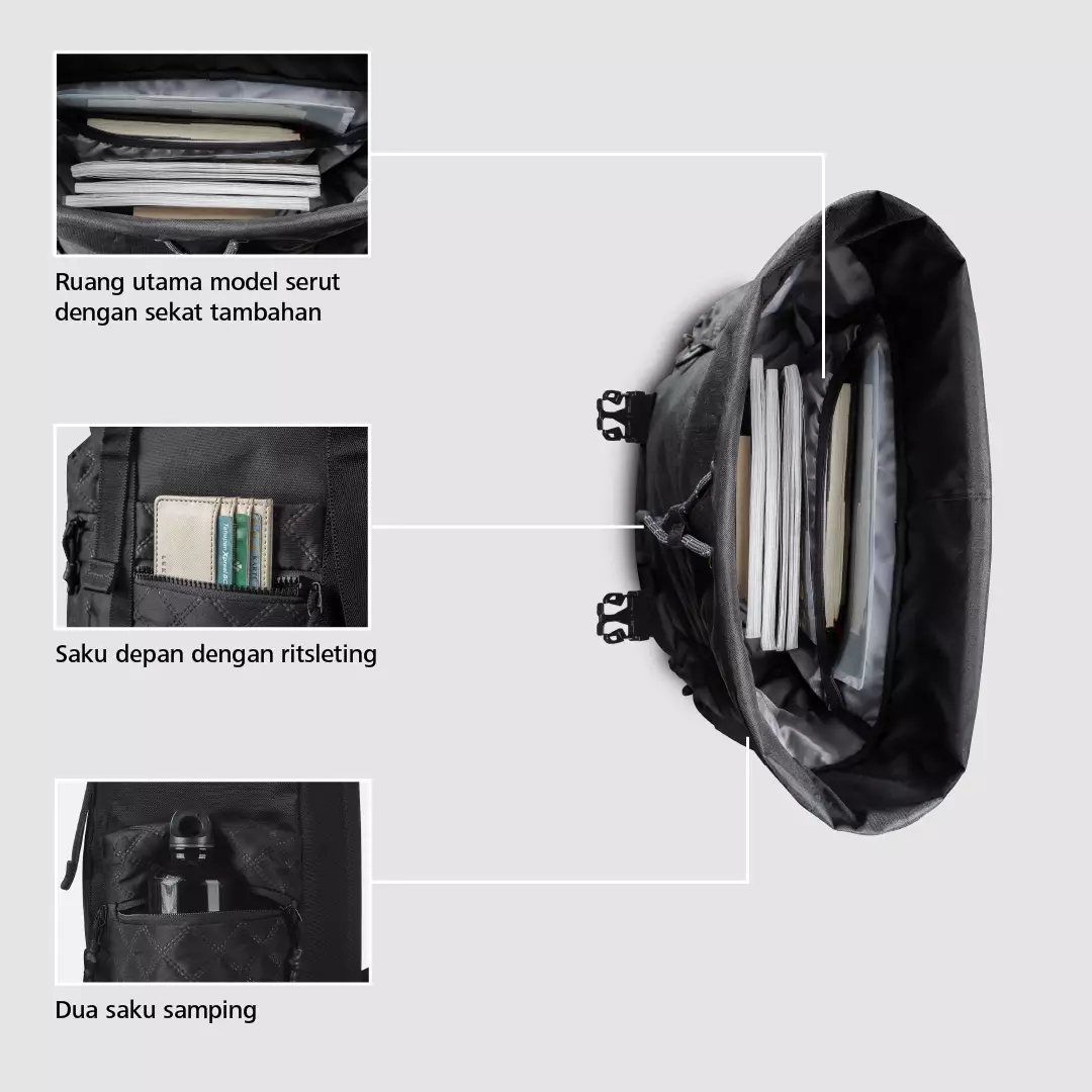 Author Overrow Laptop Backpack 14 Inch Tas Ransel Kerja Kuliah Sekolah Quilt - Hitam