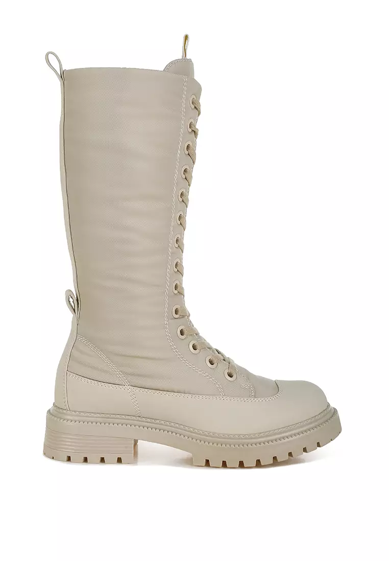 米色防滑繫帶軍靴