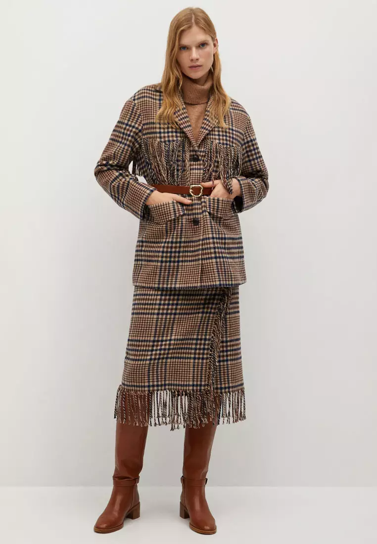 Checked Print Fringed Blazer
