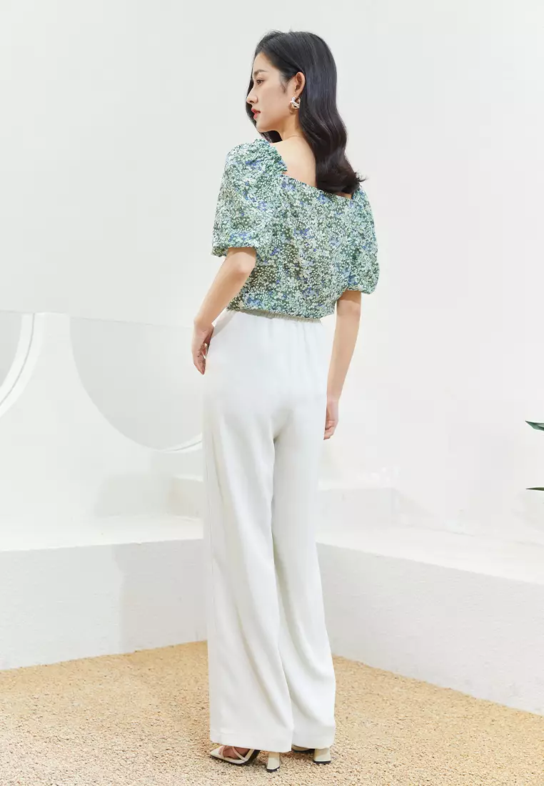 Elastic High Waist Wide Leg Pants with Waist Tie