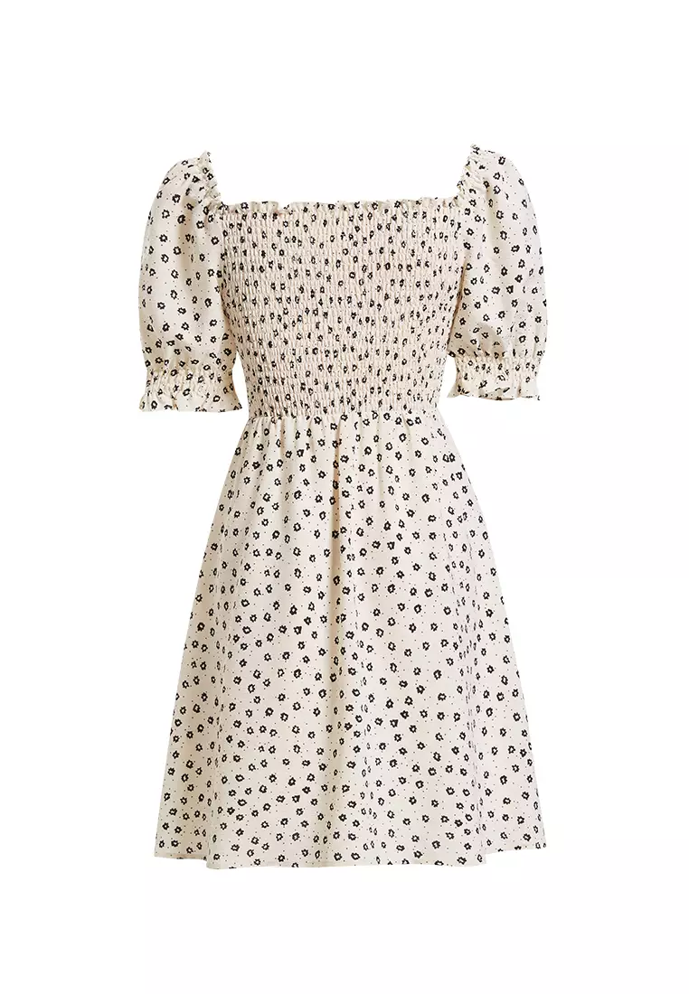 Textured Floral Babydoll Dress