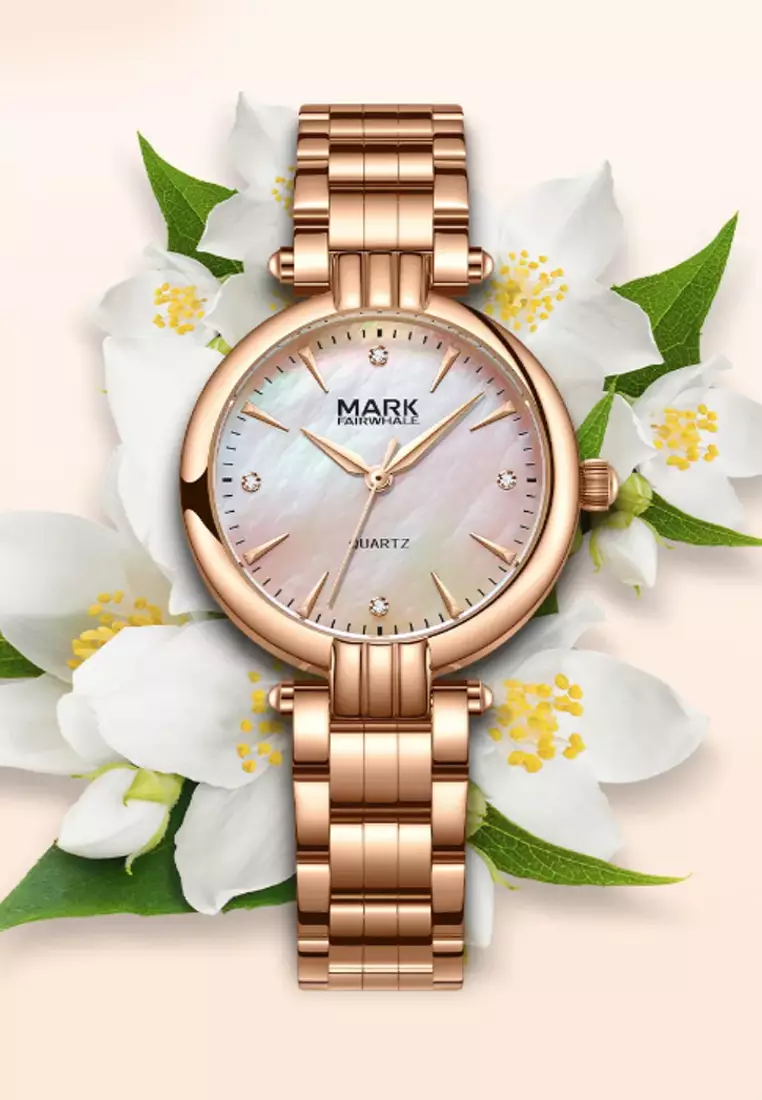 Ladies IP Rose Gold Color Stainless Steel Quartz Watch, 30mm, Mother of Pearl Dial, Metal Bracelet