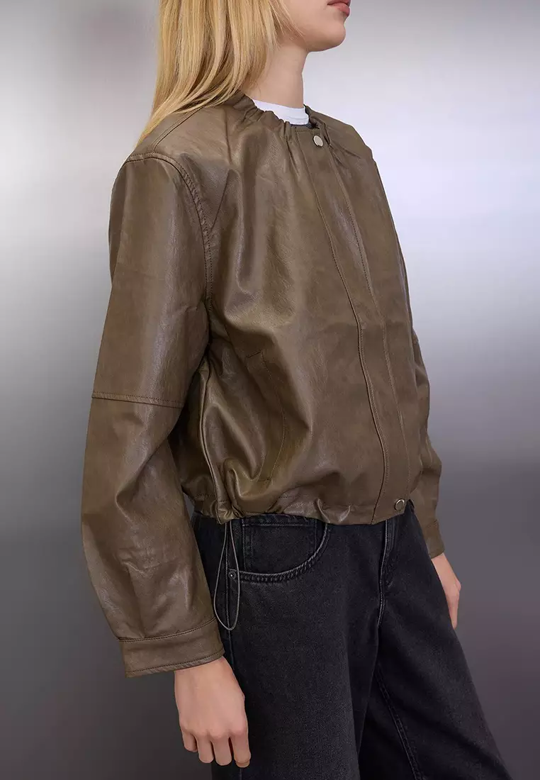 Cinched Faux Leather Jacket