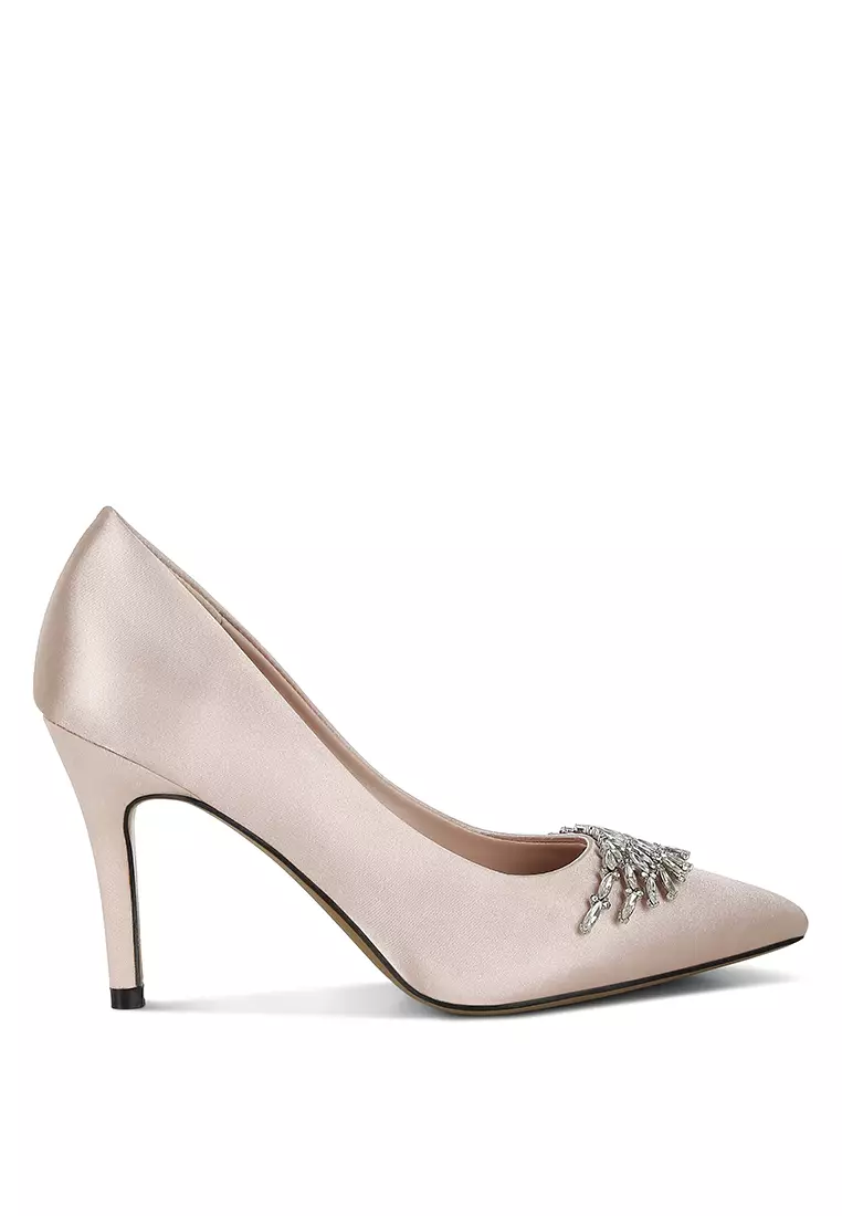 Discount on Rag & CO.  shoes - SKU: Diamante Brooch Detail Satin Pumps In Blush