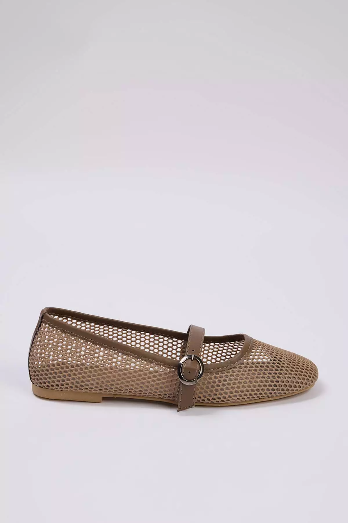 Beige Mesh Round Toe Mary Jane Women's Ballerinas Takss24Be00000