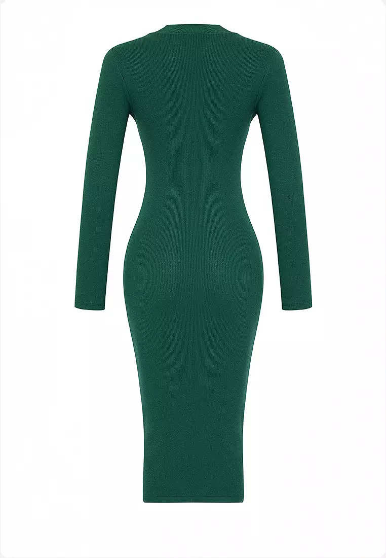 Fitted Slit Knit Midi Dress