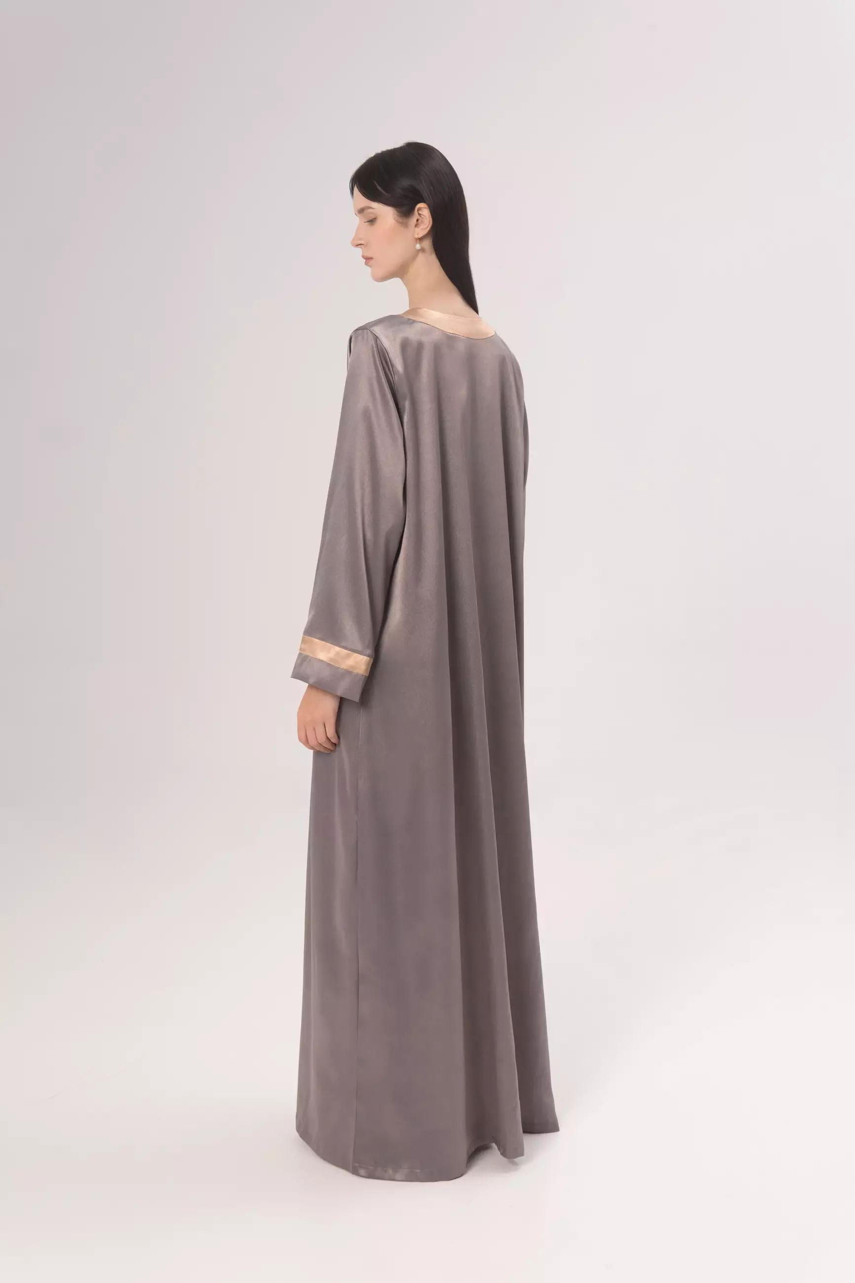 DEMURE&CO - DESSENTIALS RABIA OPEN ABAYA IN DARK ASH - DAILY WEAR ABAYA