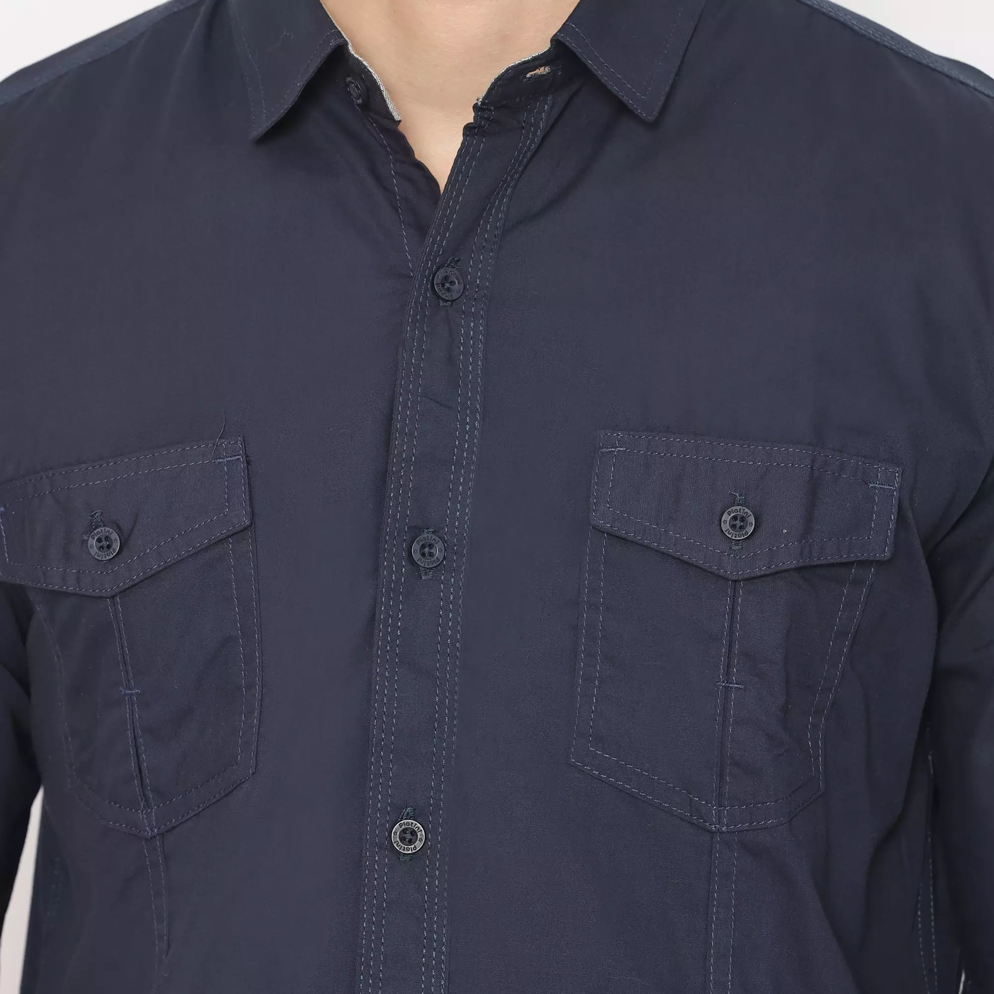 Platini Kemeja Pria Polos Lengan Panjang Katun Poplin Navy 76025